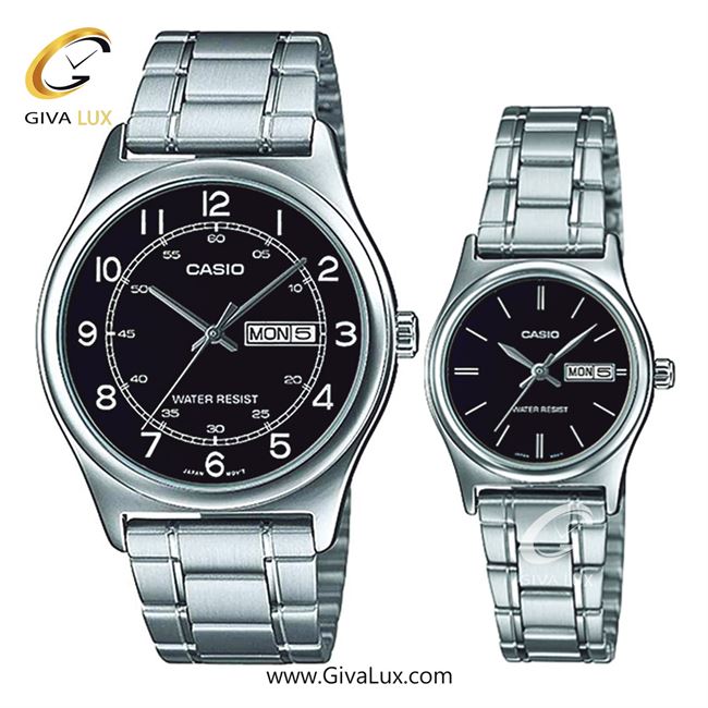 ساعت مچی اورجینال ست کاسیو Casio نقره ای | نقره ای| مشکی| کد رفرنس زنانه: LTP-V006D-1B2UDF، مردانه: MTP-V006D-1B2UDF